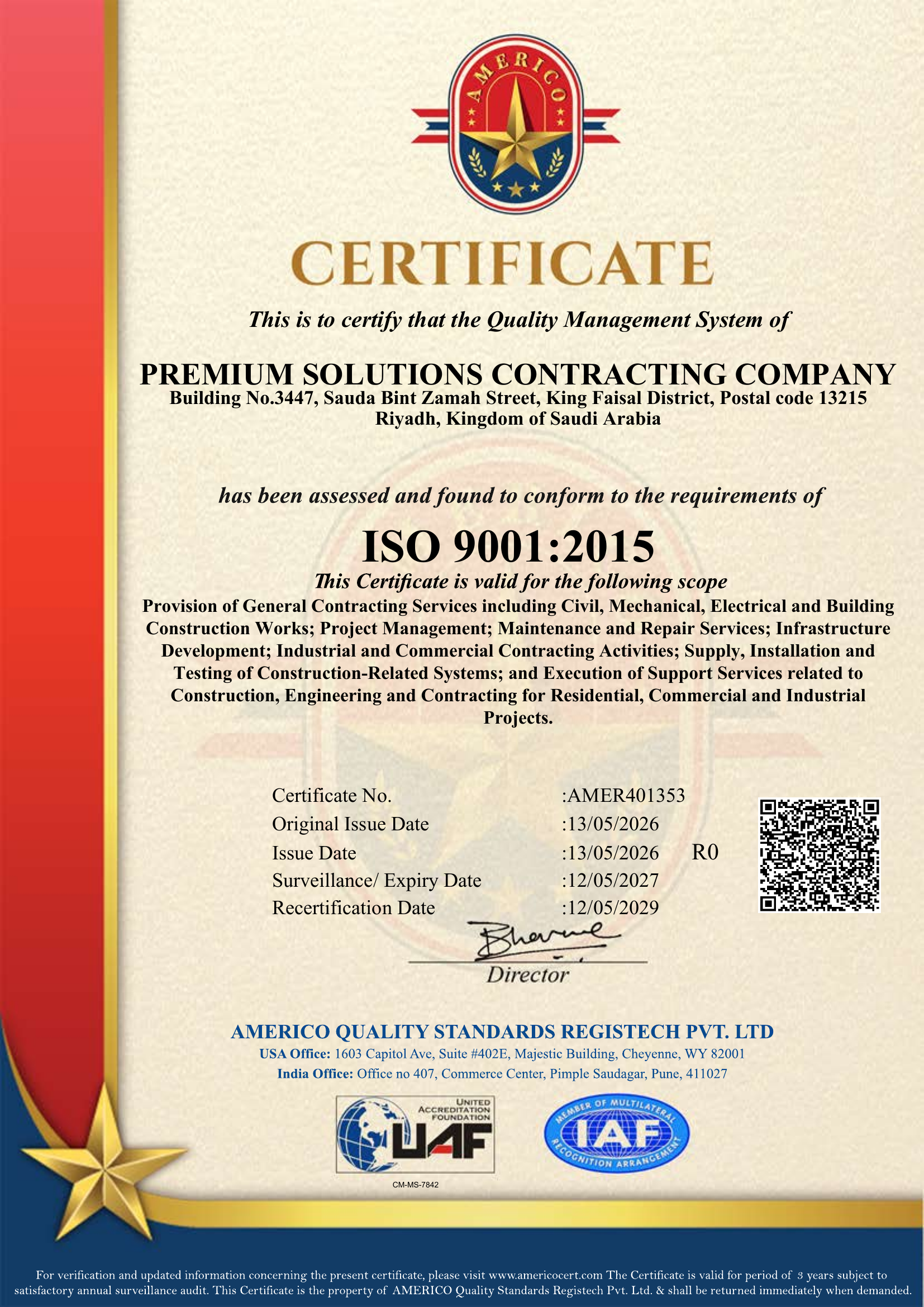 ISO 9001 certificate